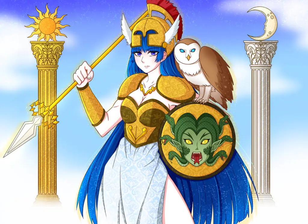 Ilustrasi desain karakter Athena dalam anime