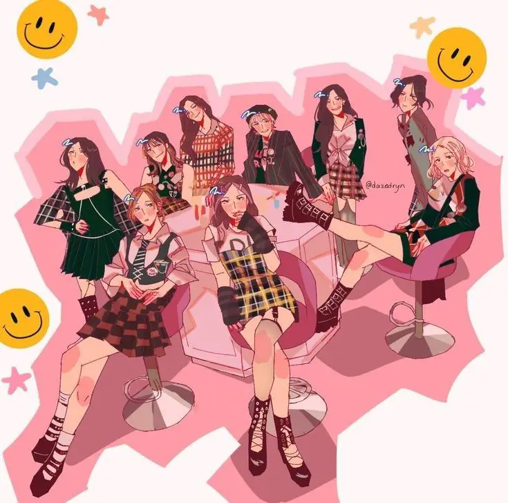 Gambar fanart Twice bergaya anime