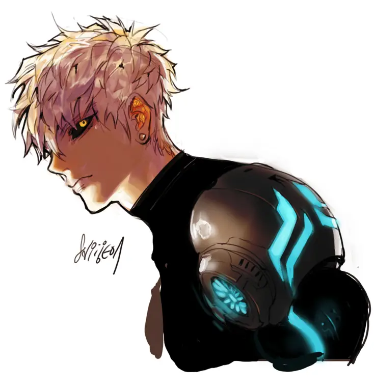 Gambar fanart Genos dari One Punch Man