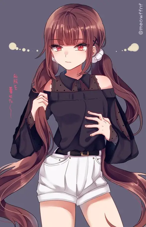 Berbagai Gaya Rambut Anime Rambut Coklat Panjang Ilustrasi karakter anime perempuan dengan rambut coklat panjang