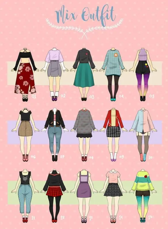 Ilustrasi berbagai gaya fashion anime swag girl