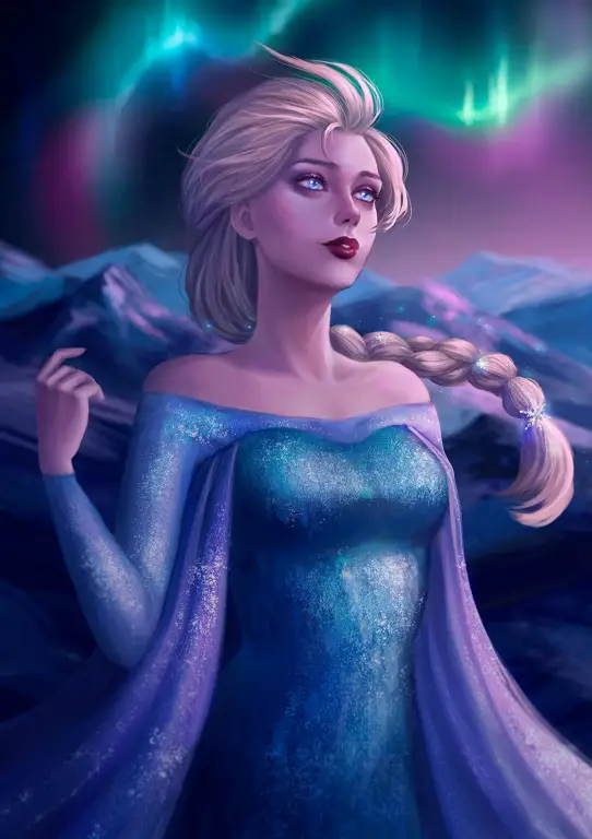 Gambar fanart Elsa dengan gaya anime