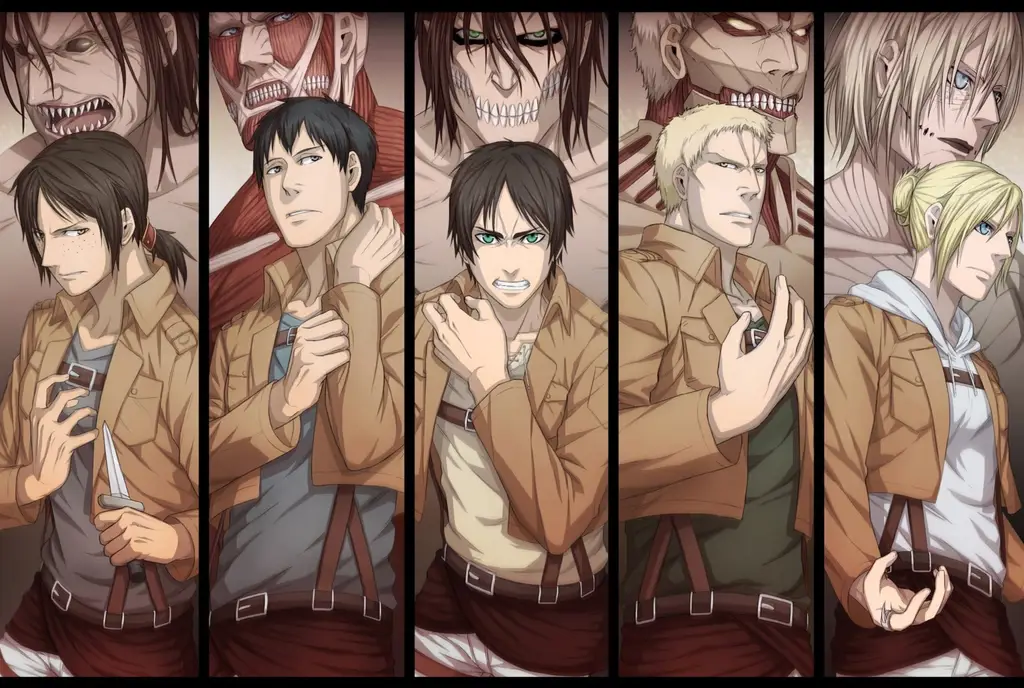 Kolase berbagai karakter perempuan di Attack on Titan