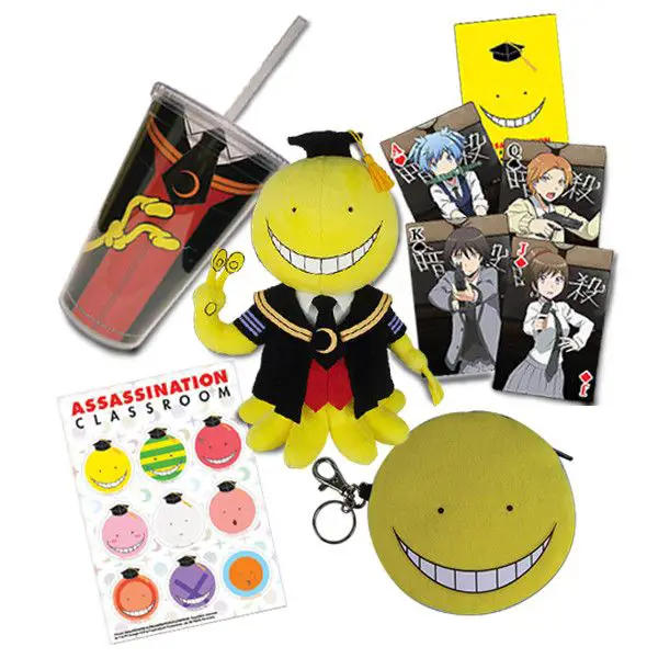 Gambar berbagai macam merchandise Assassination Classroom