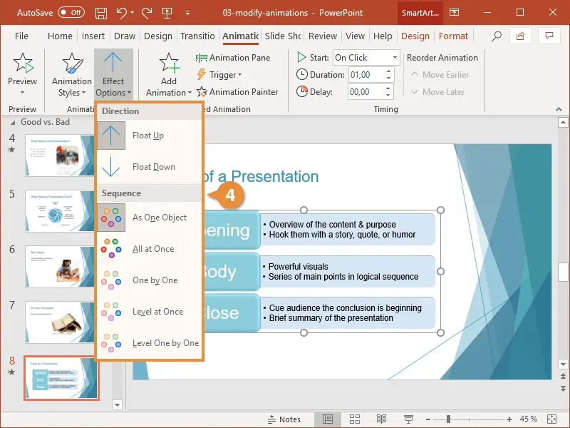 Berbagai pilihan animasi di PowerPoint