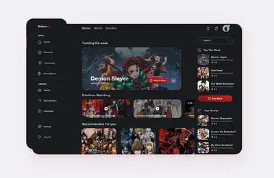 Berbagai pilihan anime tersedia dalam aplikasi Antarmuka aplikasi streaming anime