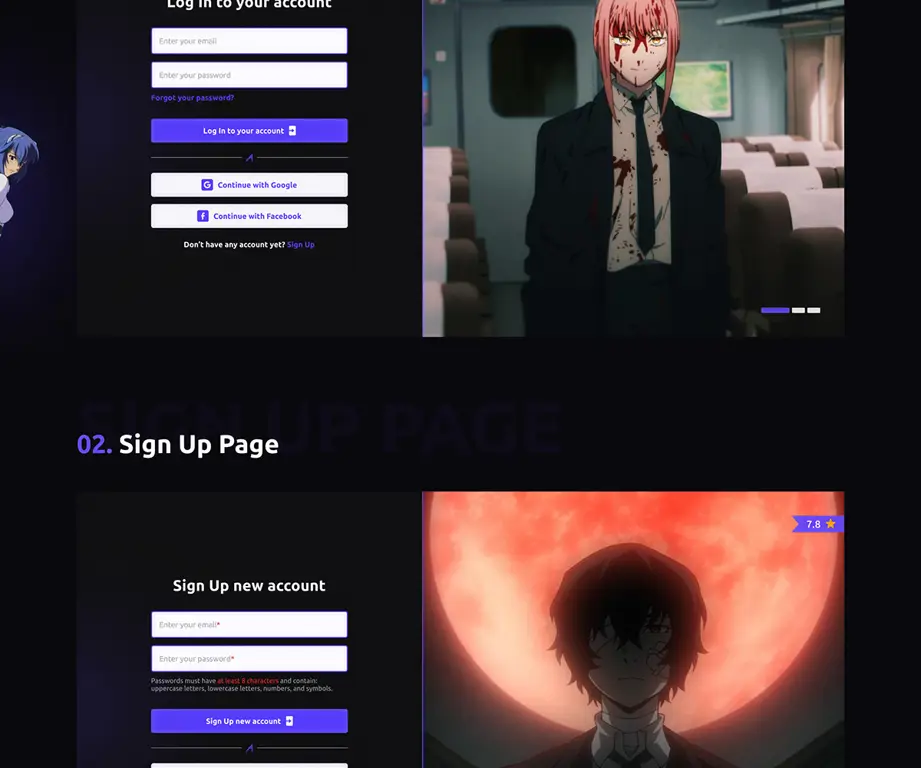Berbagai pilihan anime tersedia di 2anime Antarmuka situs web streaming anime