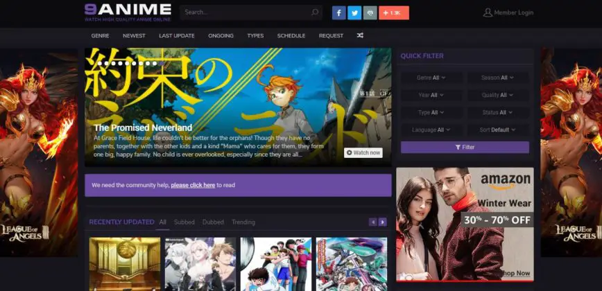 Antarmuka situs web streaming anime