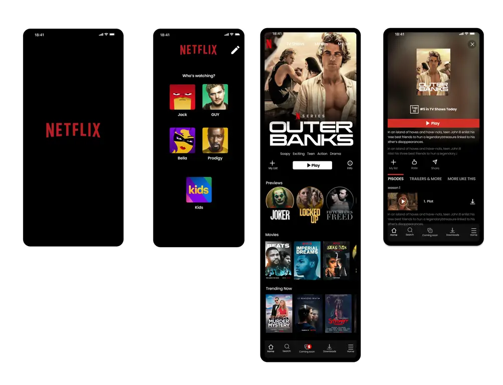 Antarmuka Netflix dengan berbagai pilihan film