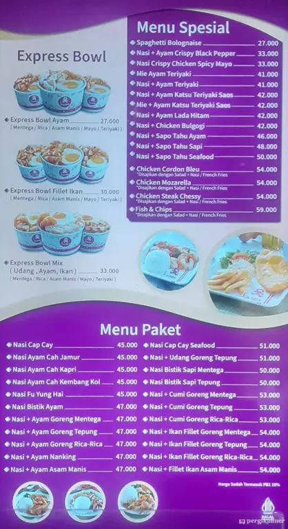 Contoh menu makanan dan minuman Solaria