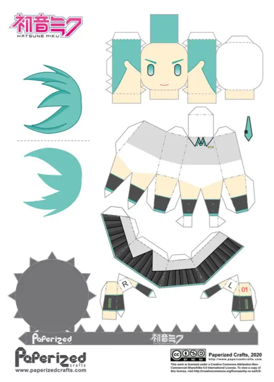 Contoh pola papercraft anime 3D mudah