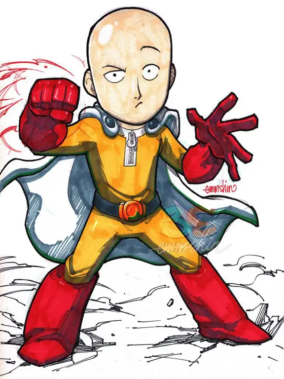 Gambar fanart Saitama chibi yang lucu dan menggemaskan