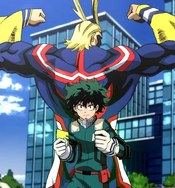 Gambar All Might melatih Deku dengan penuh semangat