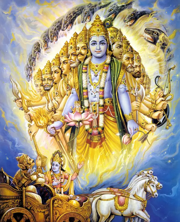 Gambar Krishna membimbing Arjuna