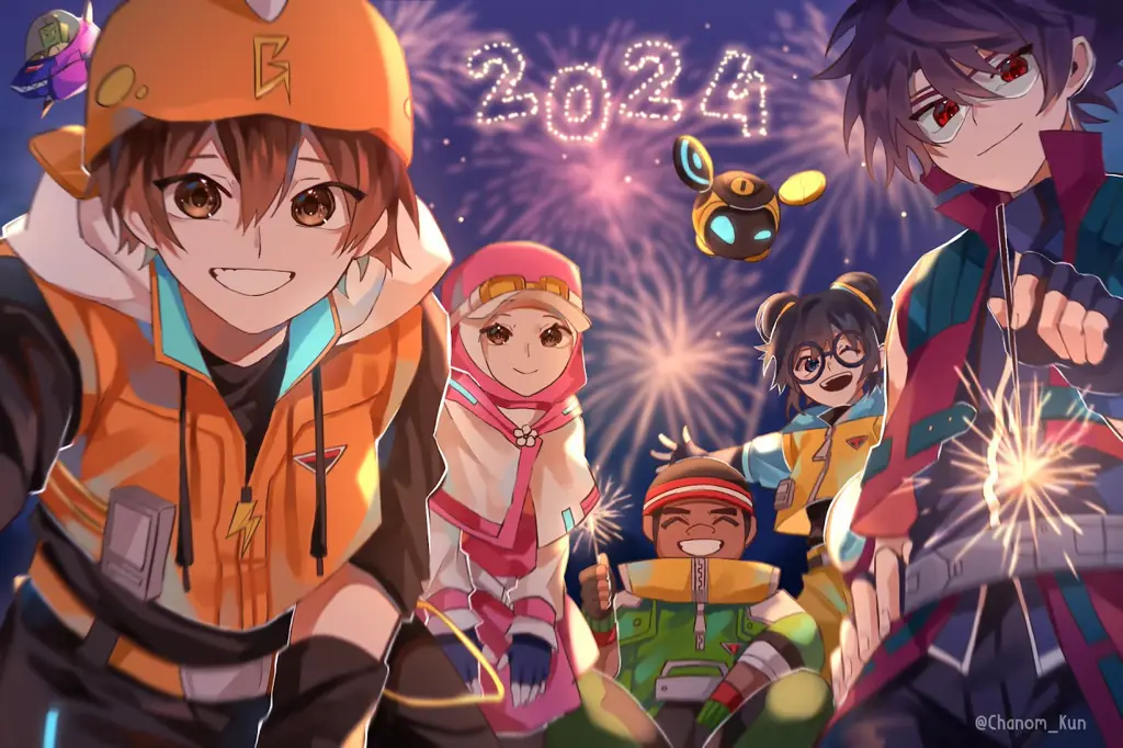 Ilustrasi Boboiboy dengan gaya anime