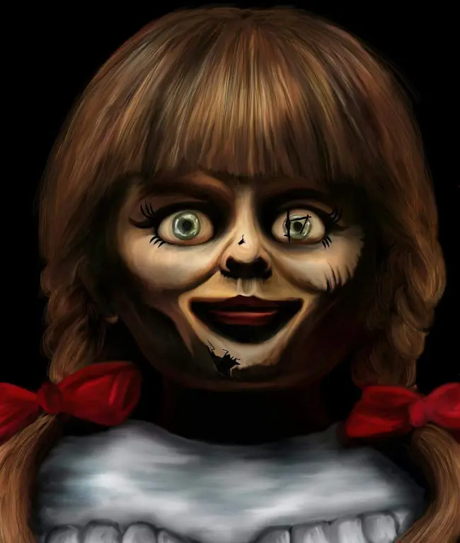 Ilustrasi boneka Annabelle bergaya anime horor