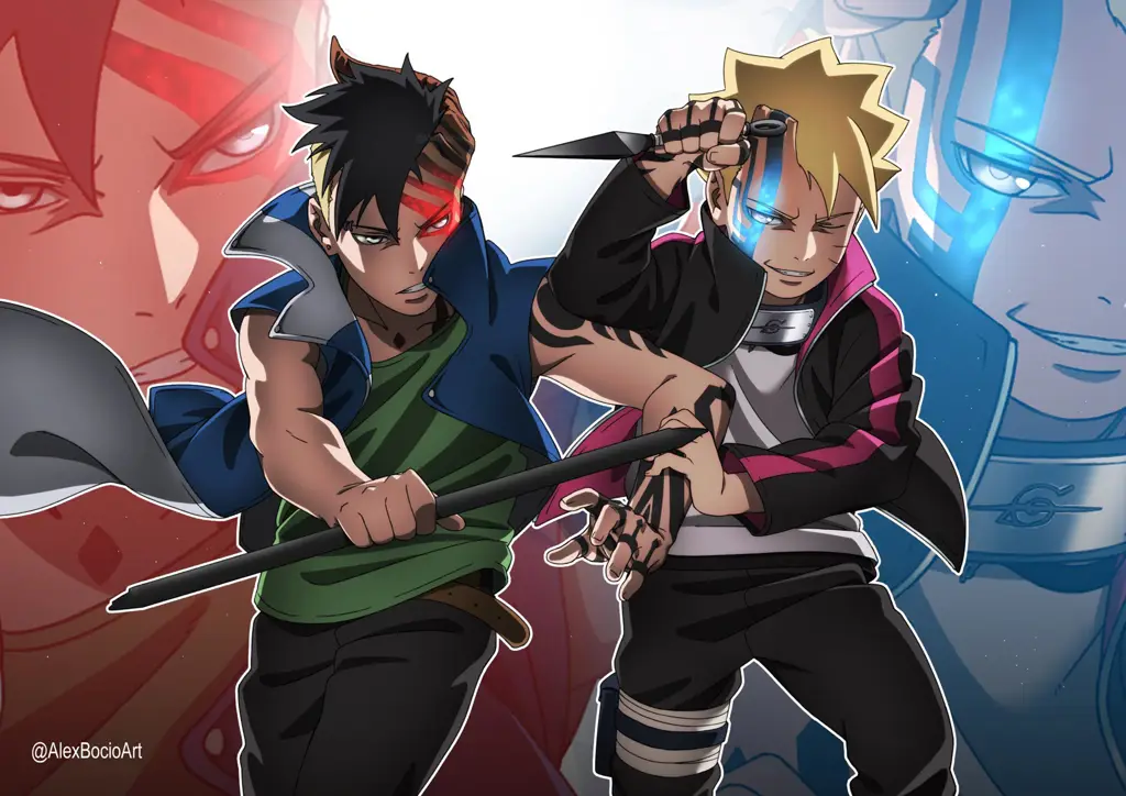 Gambar Boruto dan Kawaki sedang berlatih