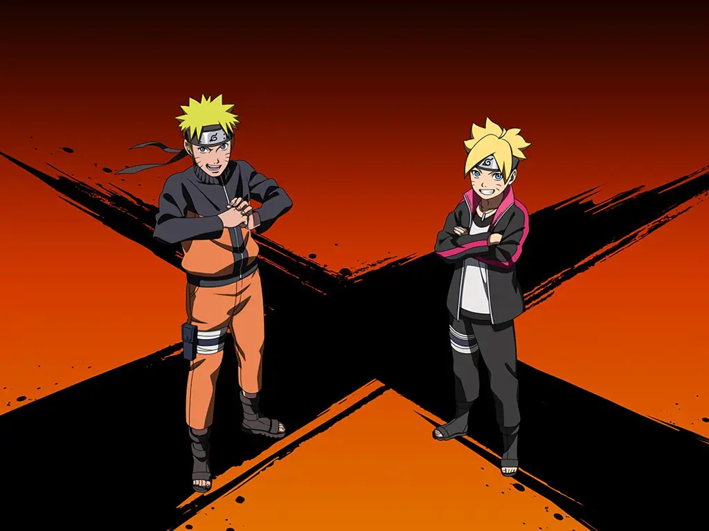 Boruto dan Naruto sedang berlatih bersama