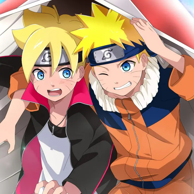 Boruto dan Naruto sedang berlatih bersama