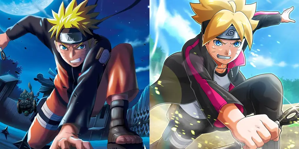 Boruto dan Naruto bersama dalam sebuah adegan.