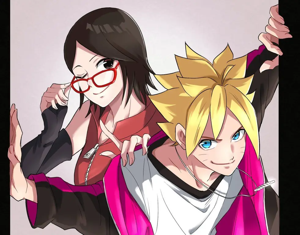 Gambar Boruto dan Sarada dalam sebuah adegan