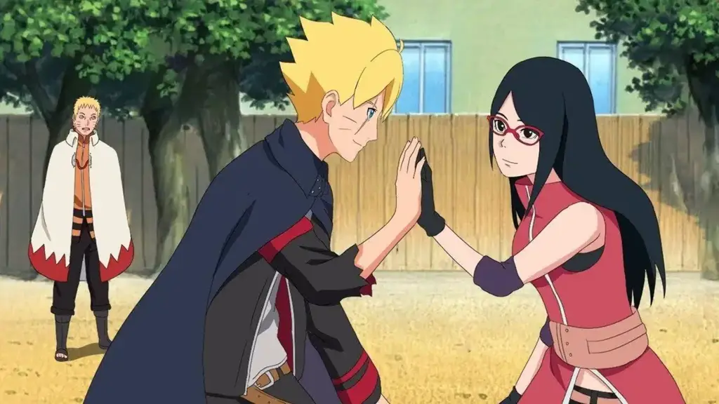 Gambar Boruto dan Sarada sedang berlatih ninja