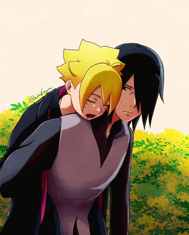 Gambar Boruto dan Sasuke sedang berlatih