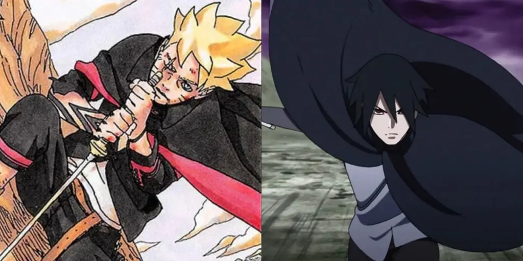 Gambar Boruto dan Sasuke dalam pertarungan