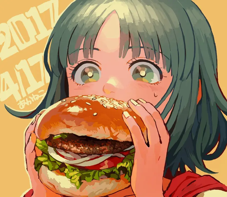 Gambar burger lezat dalam gaya anime