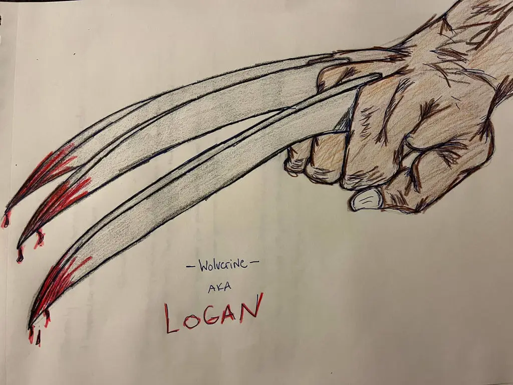 Ilustrasi cakar adamantium Wolverine dengan gaya anime