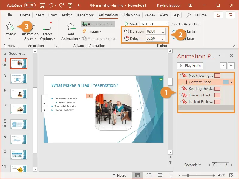 Pengaturan animasi di PowerPoint