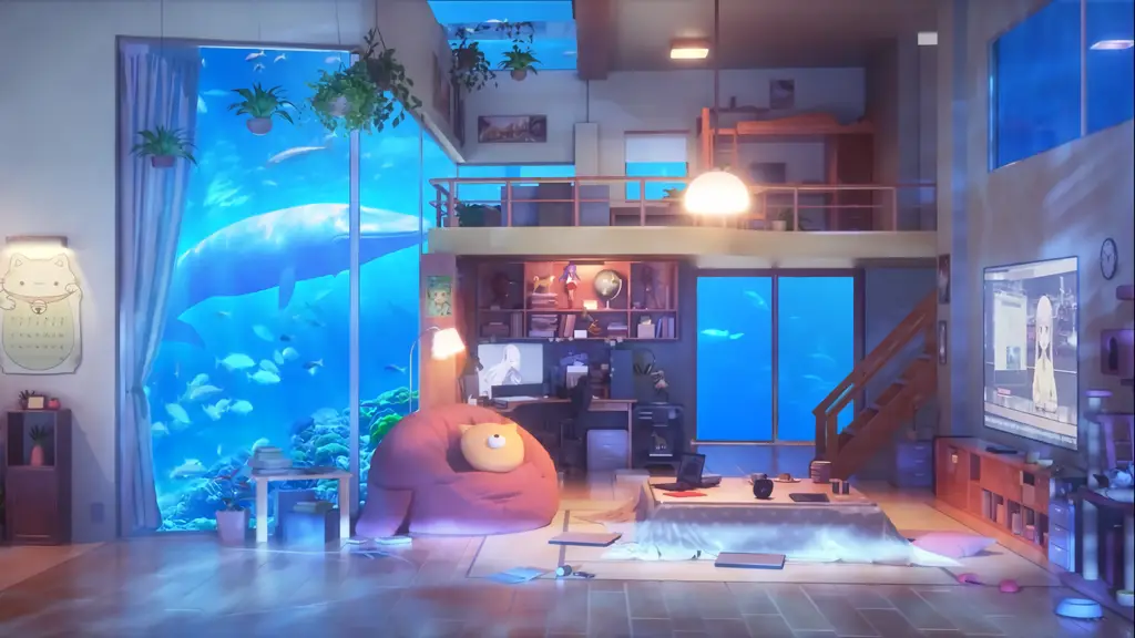 Seseorang sedang menonton anime di rumah