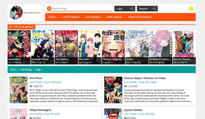 Situs web yang menampilkan chapter manga Harem Kon