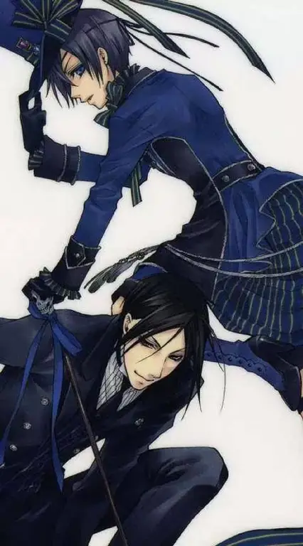 Ciel Phantomhive dan Sebastian Michaelis dalam balutan kostum mereka yang elegan.