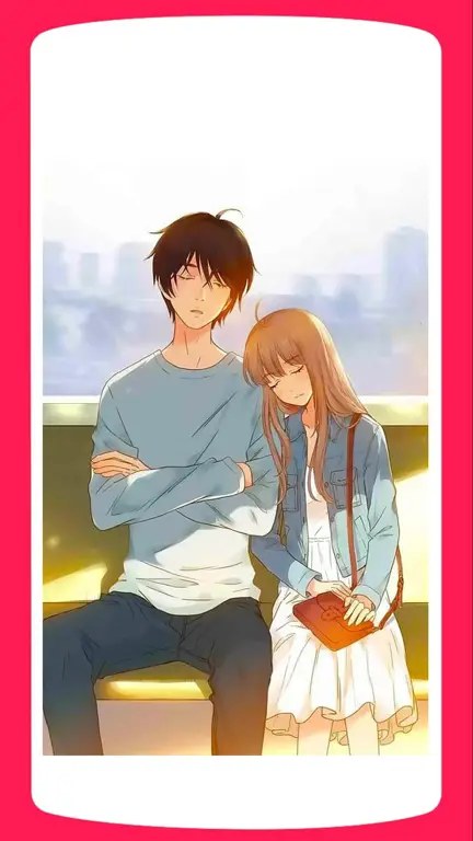 Pasangan anime dalam adegan romantis