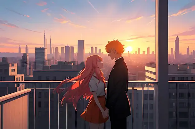 Ilustrasi pasangan romantis dalam anime