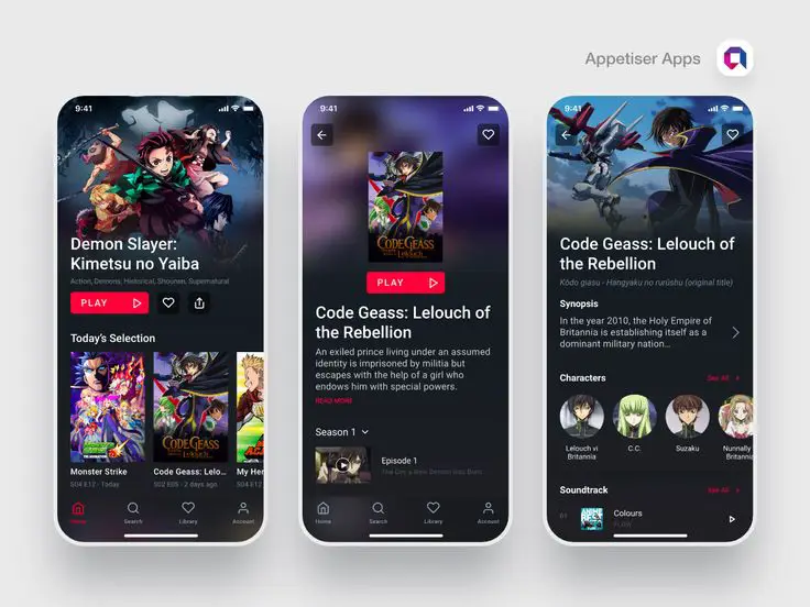 Antarmuka aplikasi streaming anime