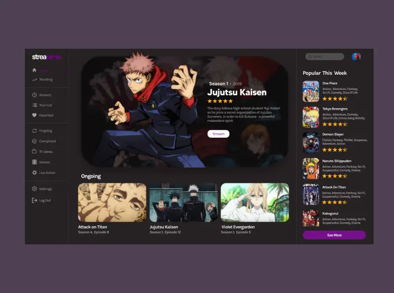 Antarmuka situs streaming anime