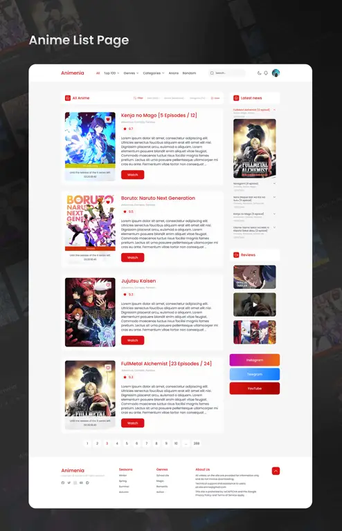 Antarmuka situs web rekomendasi anime