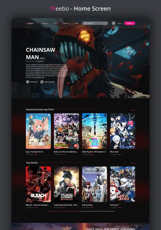 Antarmuka situs web streaming anime