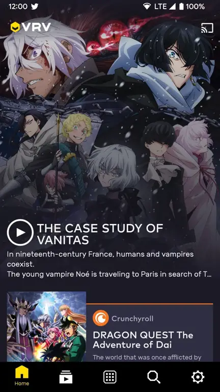 Antarmuka aplikasi streaming anime