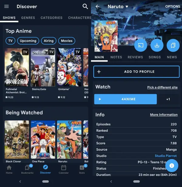 Antarmuka aplikasi streaming anime