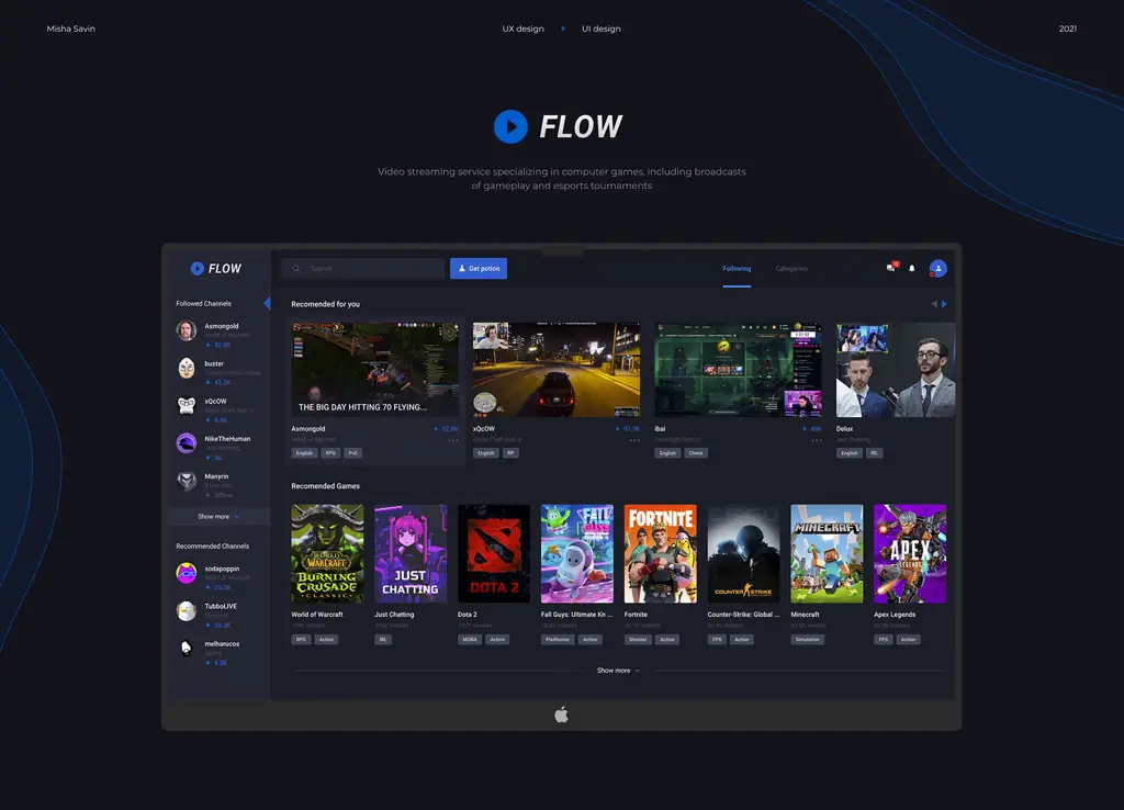 Contoh antarmuka layanan streaming Antarmuka layanan streaming online