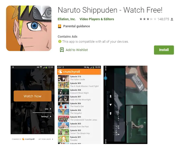 Gambar antarmuka streaming Naruto Shippuden