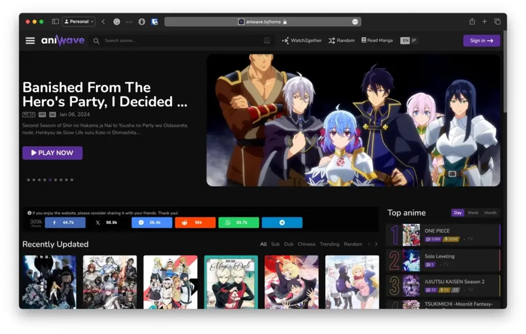 Antarmuka platform streaming anime