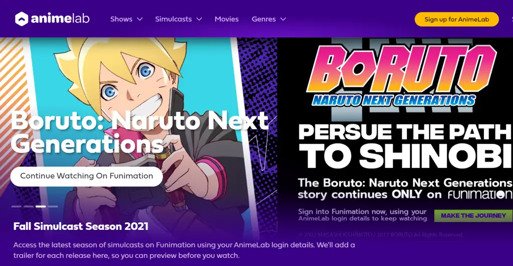 Antarmuka situs streaming anime resmi