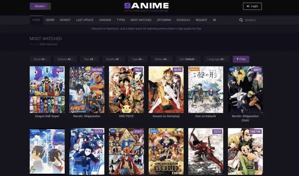 Antarmuka situs web streaming anime