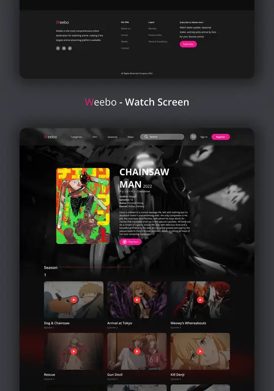 Contoh Antarmuka Situs Streaming Anime Antarmuka situs web streaming anime