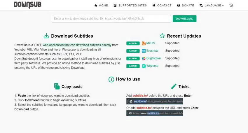 Antarmuka situs web unduhan subtitle