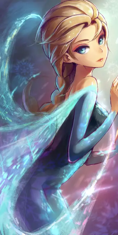 Gambar digital art Elsa dengan gaya anime